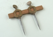 Brass and steel trammel points with square cutout Brass and steel trammel points with square cutout